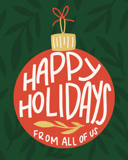 happy holidays ornament holiday season card christmas ball plants