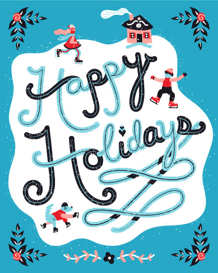 holiday season holiday card happy holidays skaing pond
