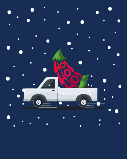 holiday season holiday card ho ho ho tree in truck