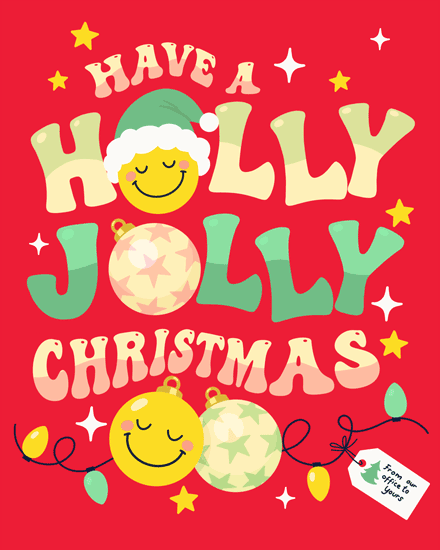 holly jolly holiday season card smile ornaments star santa hat