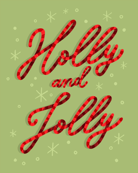 Green card with plaid 'Holly and Jolly' text and star patterns.