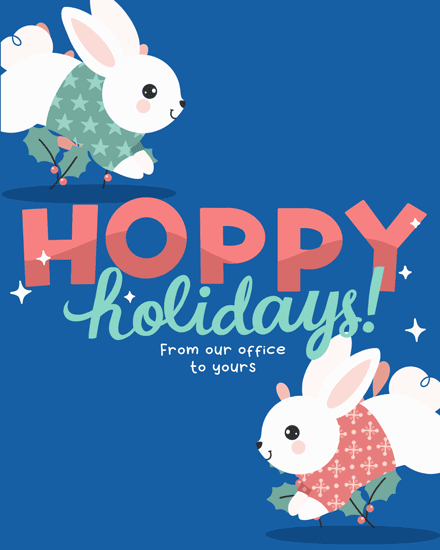 hoppy christmas holiday season card rabbit hop sparkle star plants happy jumpers