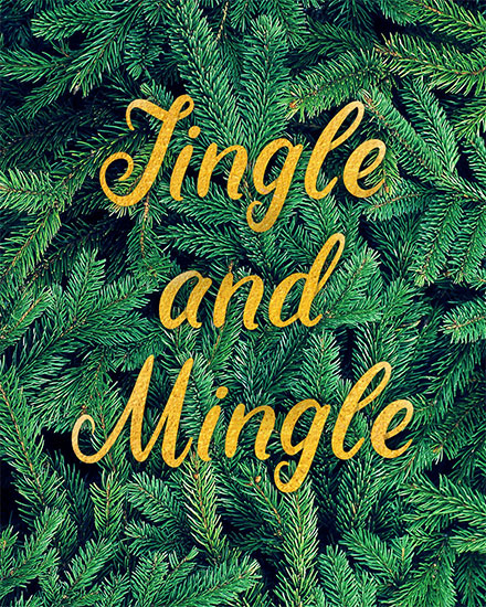 holiday season holiday card jingle and mingle pine leaves background