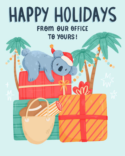 koala presents holiday season card bag lights