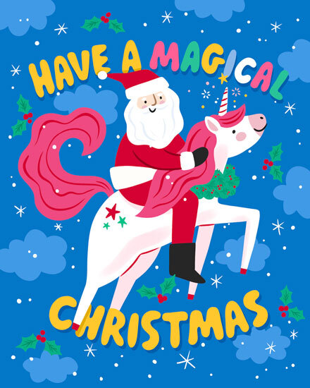 holiday season magical christmas santa unicorn stars 
