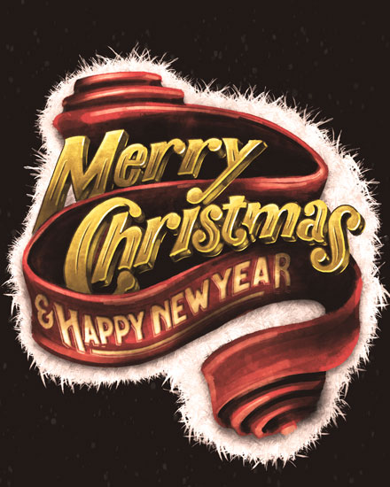 holiday season christmas card 3d ribbon
