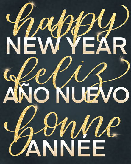 holiday season happy new year card multiple languages