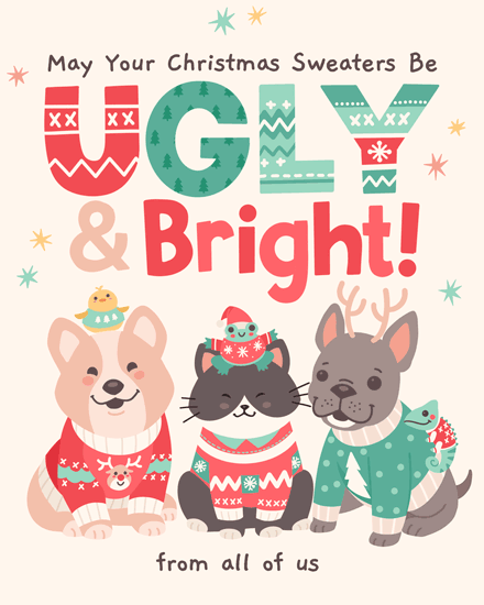 holiday season pets christmas ugly sweaters jumpers corgi cat french bulldog frenchie