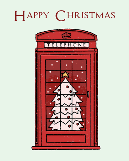 holiday season phonebooth tree happy christmas card telephone snow booth