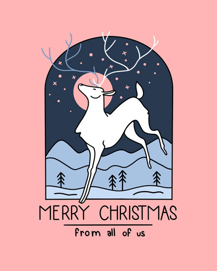 holiday season christmas card merry christmas from all of us pink deer