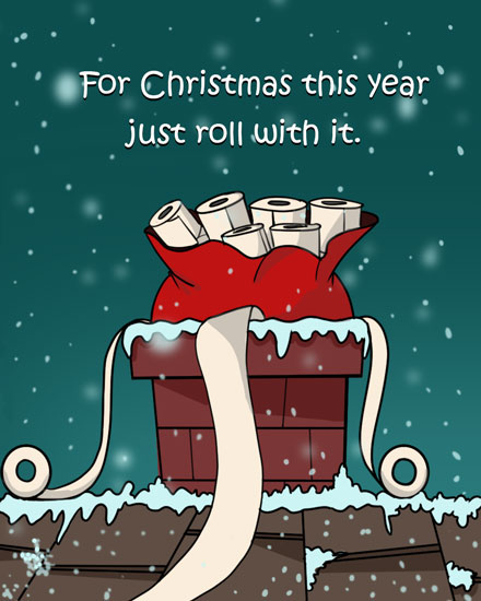 holiday season holiday card santa sack on roof