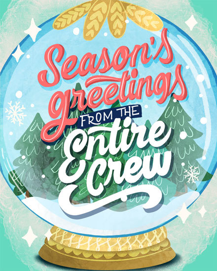 season greetings entire crew holiday season card crystal ball snow sparkle star