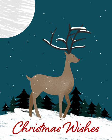 holiday season christmas card christmas wishes deer with snowy antlers