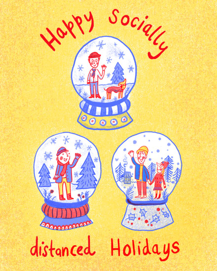 holiday season holiday card socially distanced snowglobes