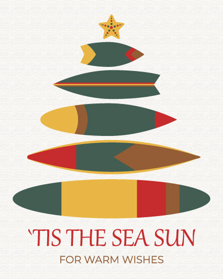 holiday season holiday card surfboards tree