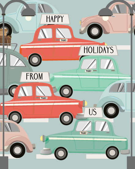 holiday season holiday card taxi cabs