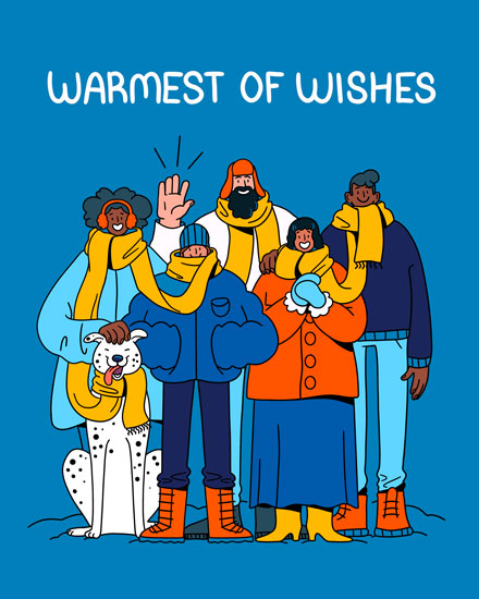 holiday season holiday card warmest of wishes group with yellow scarf poc
