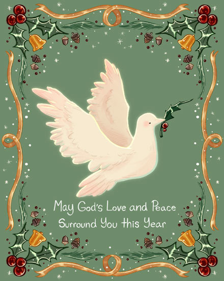 white dove holiday season card peace bells christian