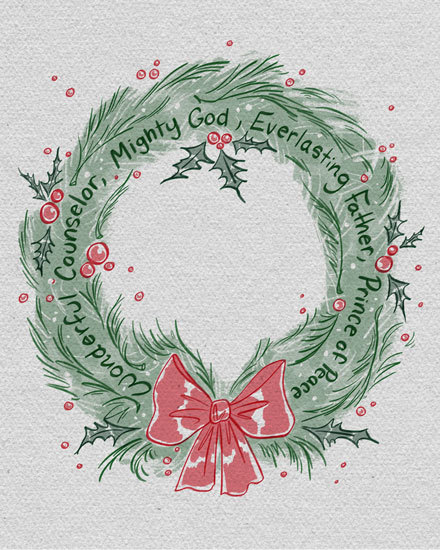 words christmas wreath holiday season card  ribbon christian