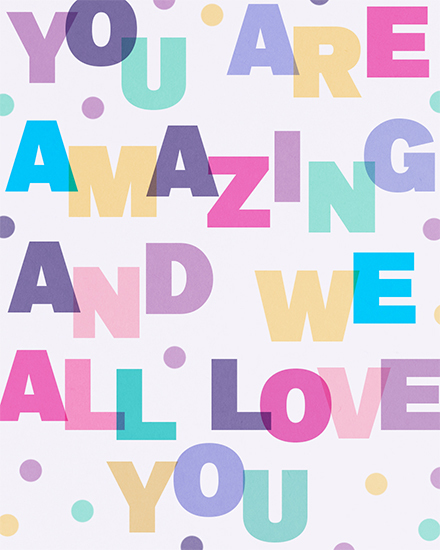 love card you are amazing confetti shapes lettering typography