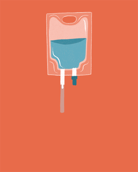 Illustration of an IV bag on orange background for appreciation.