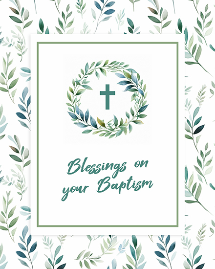 baptism leaves miscellaneous card cross leaves wreath