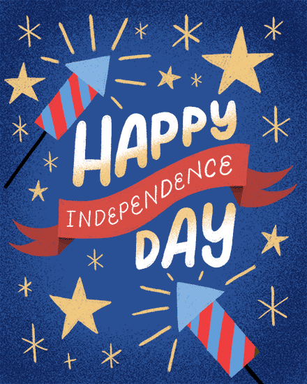 Independence Day miscellaneous card fireworks stars ribbon 4th of july happy fourth