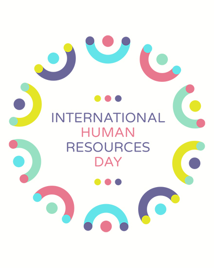International Human Resources Day text with colorful abstract people shapes circling on white
