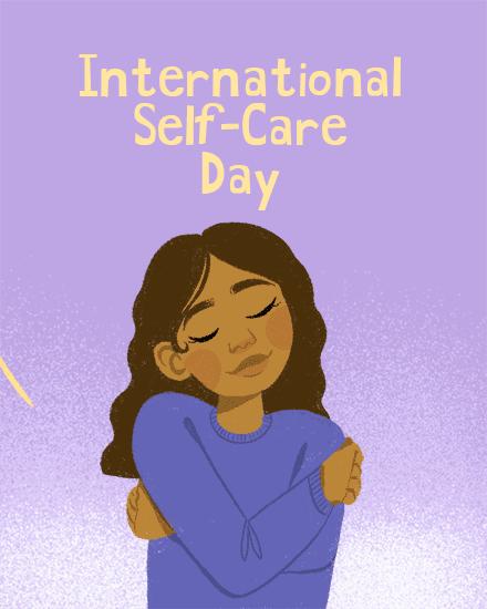 international self care day hugs woman purple self-care poc