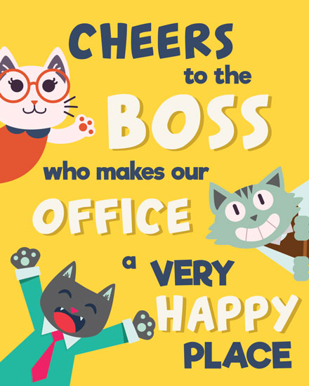 boss's day boss day card cheers cats