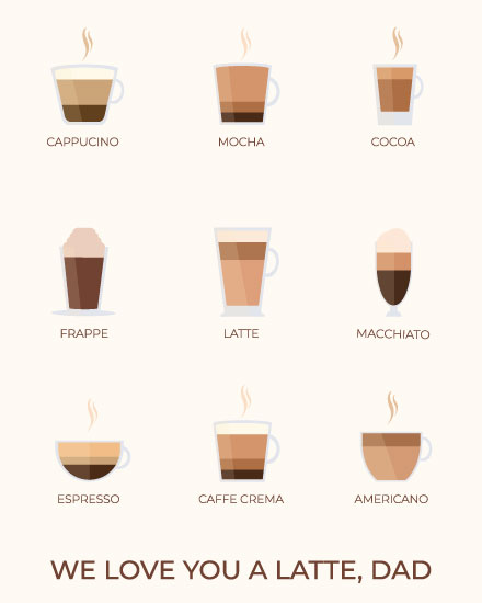 father's day fathers day card we love you a latte dad coffee drinks