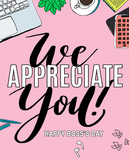 boss's day boss day card we appreciate you