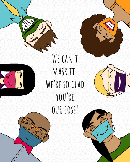 boss's day boss day card masked faces excitement poc
