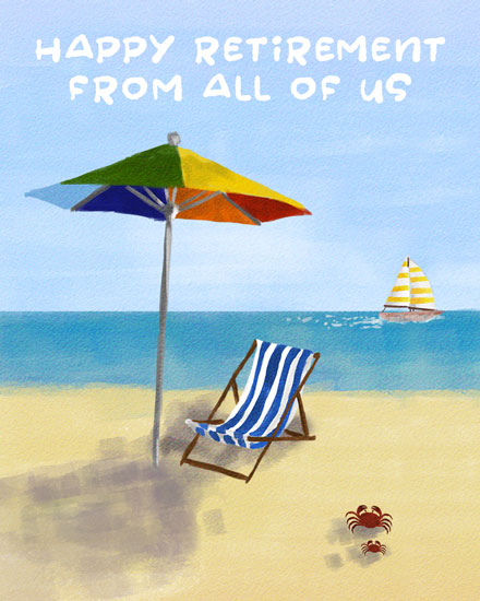 retirement card beach chair rainbow umbrella seaside retire retiring retiree retired