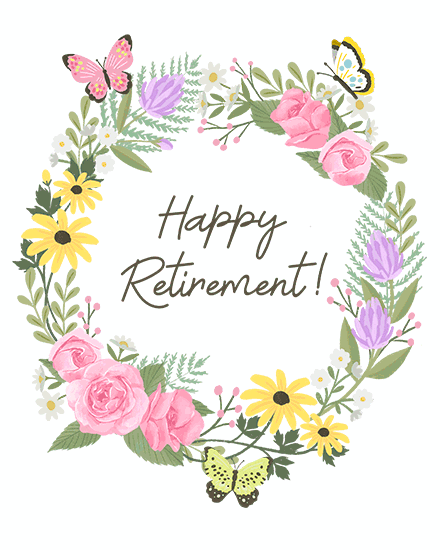 retirement floral wreath butterflies animation flowers retiring retiree retired