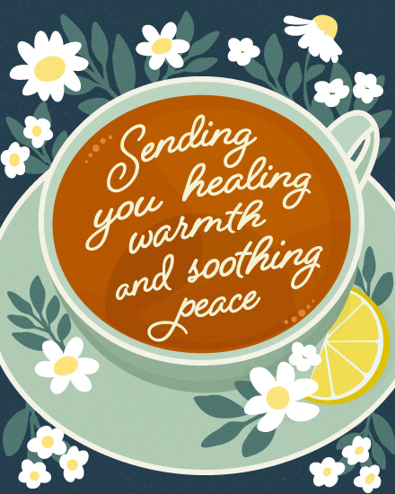 sympathy chamomile tea teacup lemon flowers