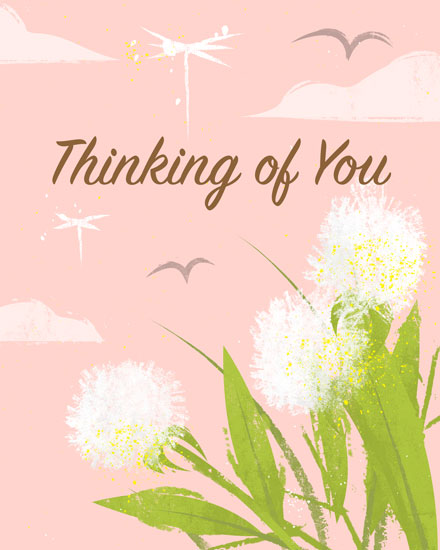 thinking of you sympathy card dandelions