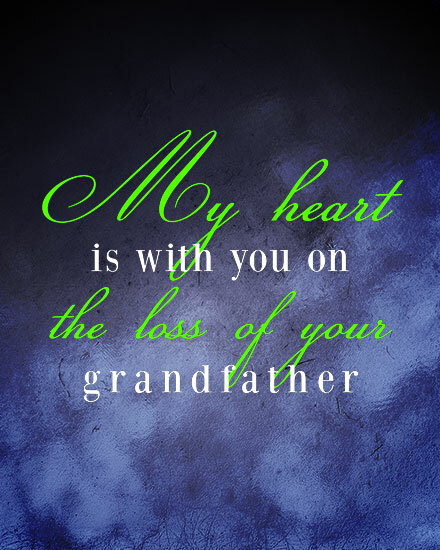 Sympathy card with lime green cursive text on a blue-black textured background.