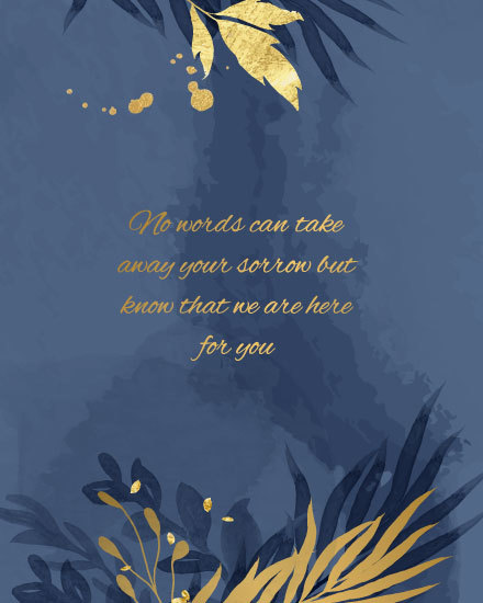 no words can take the sorrow sympathy card leaves leaf gold condolences bereavement death grief
