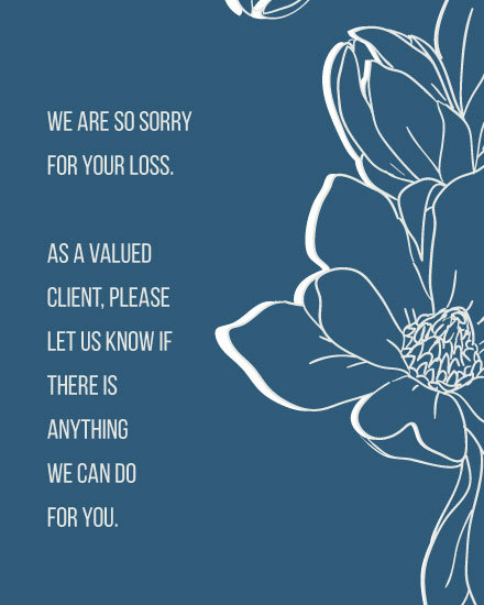 sorry loss valued client floral sympathy card flower bereavement death grief