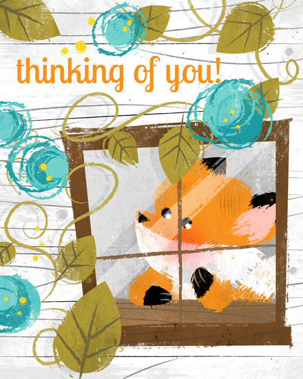 thinking of you sympathy card window fox