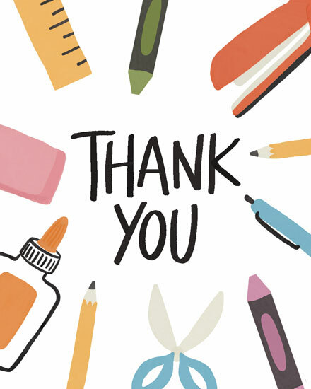 teacher appreciation thank you art school supplies ruler crayon stapler pen scissors pencil glue