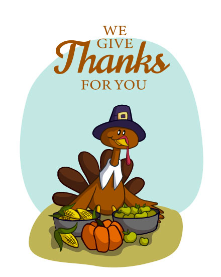thanksgiving card we give thanks for you pilgrim turkey