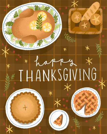 thanksgiving table food turkey pie bread plant bread rolls baguette lemon sprig