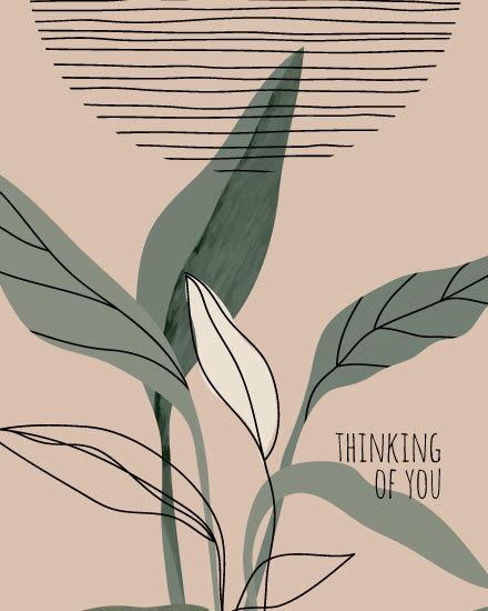 abstract leaves plants thinking of you card boho