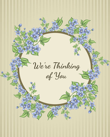 thinking of you card blue floral wreath