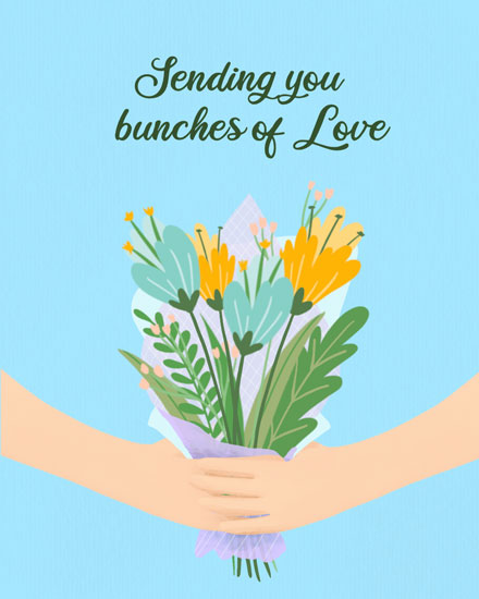just because card sending bunches of love flowers