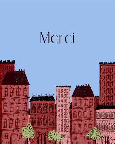 thank you card french houses buildings
