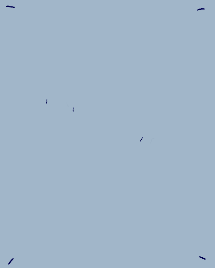 Minimalist pale blue background with small navy abstract marks near edges and corners
