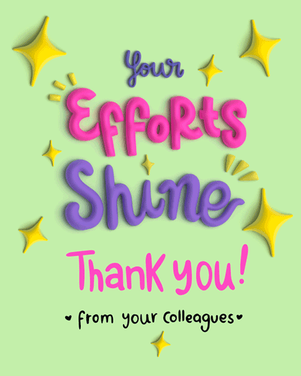 your efforts shine thank you card star colleagues coworkers sparkles